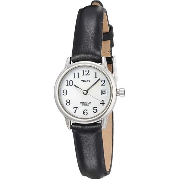 Timex Women's T2H331 Indiglo Leather Strap Watch, Black/Silver-Tone/White - Picture 1 of 3